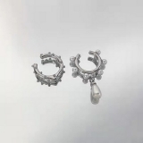 S925韩国珍珠水滴小众不对称复古气质小众轻奢高级设计感耳夹耳饰