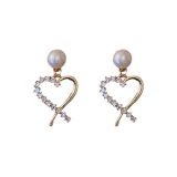 S925银针韩国镶钻珍珠爱心小众轻奢时尚气质高级设计感耳钉耳饰