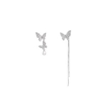 S925银针韩国镶钻不对称蝴蝶小众时尚气质冷淡风高级设计感耳钉耳饰