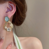 S925银针复古几何珍珠镶钻花朵小众时尚优雅气质高级设计感耳钉耳饰