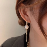S925银针韩国人鱼姬珍珠链条流苏轻奢气质小众高级设计感耳钉耳饰