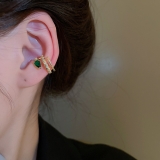 【真金电镀】韩国镶钻绿锆石蛇形三层小众轻奢气质高级设计感耳夹耳饰【环保】