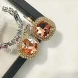 S925银针韩国橘粉色方形水晶气质轻奢法式百搭高级设计感耳钉耳饰