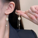 S925银针韩国几何猫眼石长款菱形流苏气质轻奢小众高级设计感耳线耳饰