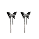 S925银针甜酷黑色蝴蝶长款流苏个性气质轻奢小众高级设计感耳钉耳饰