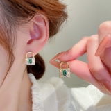 【真金电镀】S925银针韩国镶钻小锁小众轻奢时尚个性气质高级设计感耳钉耳饰