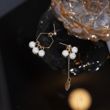 S925银针韩国珍珠不对称几何长款流苏时尚小众气质高级设计感耳钉耳饰