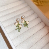 S925银针韩国花朵叶子清新甜美森系小众气质轻奢小巧高级设计感耳钉耳饰