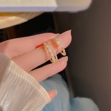 【真金电镀】韩国时尚双层镶钻开口复古两件套高级设计感戒指【环保】