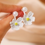 S925银针韩国白色花朵夏季森系小众设计感茶系气质耳钉耳饰女