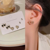 S925银针韩国蝴蝶结珍珠爱心镶钻套装小众气质轻奢高级设计感耳钉耳饰
