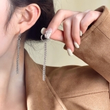 S925银针韩国链条流苏简约冷淡风格气质轻奢小众高级设计感耳扣耳饰