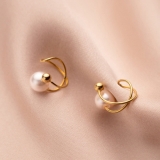 S925银针韩国金色珍珠小巧精致气质简约百搭小众高级设计感耳骨夹耳饰