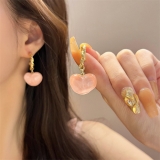 S925银针韩国粉色爱心轻奢小众气质高级设计感耳钉耳饰
