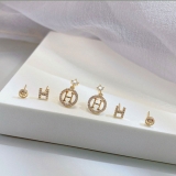 S925银针韩国字母H三件套个性气质小众轻奢时尚高级设计感耳钉耳饰