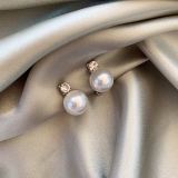 【真金电镀】S925银针韩国珍珠镶钻轻奢小众精致气质高级设计感耳扣耳饰