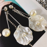 韩国新款ins风贝壳造型珍珠清新仙女闪钻流苏耳环