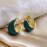 【24号左右】S925银针韩国复古圆形绿色法式轻奢小众气质高级设计感耳扣耳饰
