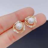 【真金电镀】韩国东大门珍珠镶钻时尚高级设计感耳钉耳饰【环保】