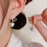 S925银针韩国甜美镶钻珍珠爱心小众气质百搭轻奢高级设计感耳钉耳饰
