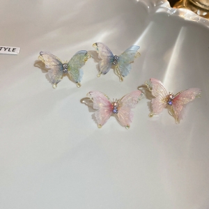 S925银针韩国蝴蝶粉色时尚仙气轻奢小众气质精致高级设计感耳钉耳饰