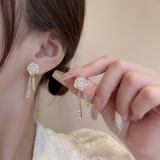 S925银针韩国复古山茶花一款两戴流苏气质轻奢小众高级设计感耳钉耳饰