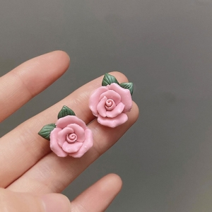 S925银针韩国粉色甜美树脂花朵小众气质时尚小清新高级设计感耳钉耳饰