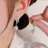 S925银针韩国镶钻珍珠气质轻奢精致个性小众高级设计感耳钉耳饰