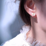 S925银针韩国四叶草猫眼石套装其实气质小众精致高级设计感耳钉耳饰