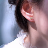 S925银针韩国四叶草猫眼石套装其实气质小众精致高级设计感耳钉耳饰