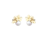 S925银针韩国猫眼石珍珠花朵轻奢小众超仙百搭气质高级设计感耳钉耳饰