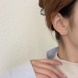 S925银针韩国复古蝴蝶结镂空珍珠少女气质甜美高级设计感耳钉耳饰