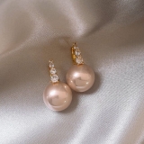 【真金电镀】韩国精致粉色珍珠小众设计时尚气质优雅耳扣耳饰【环保】