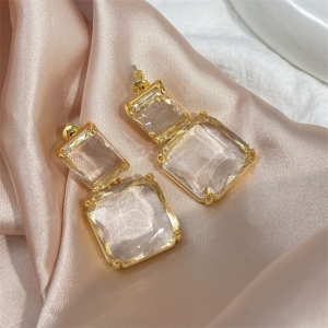 韩国透明水晶方块小众精致超仙气质简约冷淡高级设计感耳钉耳饰