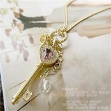 韩版长款紫水晶爱心金色皇冠钥匙项链毛衣链