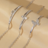 韩国复古仿珍珠天鹅套装蝴蝶手链一字镶钻环保手链3件套