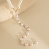 S925韩国欧美复古圆珠链条珍珠流苏长款串珠简约小众高级设计感项链