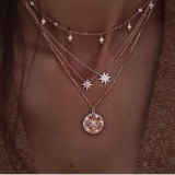 韩国简约多层菱形六芒星镶钻几何珍珠轻奢高级设计感锁骨项链