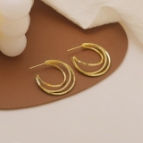 S925银针韩国欧美圆环个性金属夸张轻奢气质小众高级设计感耳钉耳饰