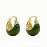S925银针韩国简约绿色滴油小众气质轻奢高级设计感耳扣耳饰
