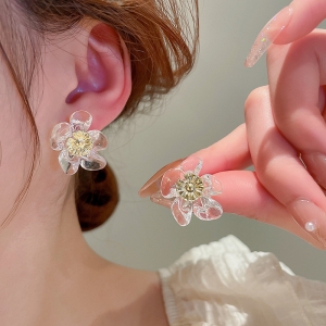 S925银针韩国透明感树脂小雏菊花朵时尚超仙气质高级设计感耳钉耳饰