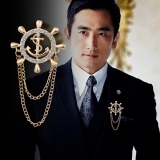 韩国简约欧美时尚海军风流苏链条镶钻男士西服高级设计感胸针