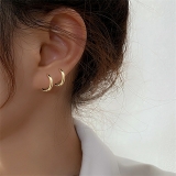 S925银针韩国简约素圈叠带轻奢小众圆圈气质高级设计感耳扣耳饰