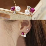 韩国时尚OL气质水晶五叶花耳钉 梅花闪钻高档珍珠耳钉