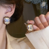 S925银针韩国亚克力镶钻多边形法式复古时尚气质高级设计感耳钉耳饰