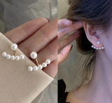 S925银针韩国简约后挂式珍珠锚形两戴法式高级设计感耳钉耳饰