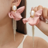 S925银针韩国简约珍珠花朵镶钻小众复古轻奢高级设计感耳钉耳饰
