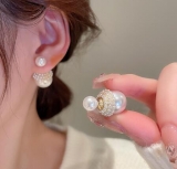 S925银针韩国双面一款两戴大小珍珠简约复古小香风气质高级设计感耳钉耳饰