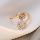 韩国简约几何圆形镶钻时尚个性小众轻奢高级设计感可调节开口食指戒指