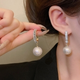 S925银针韩国简约镶钻珍珠轻奢小众气质高级设计感耳钉耳饰